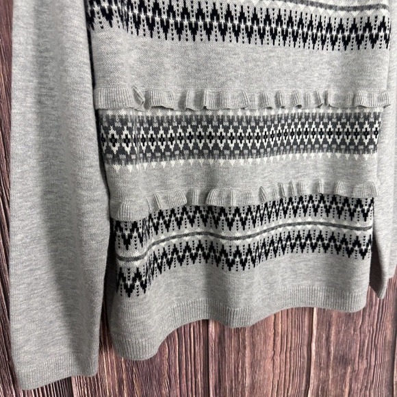 NWT Talbots Gray Nordic Fair Isle Ruffle Lambswool Crewneck Sweater Womens XL - Picture 5 of 6